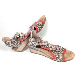 NAOT Fiona Sandals Womens US 9 EU 40 Fantasy Cheetah Suede Red Leather Wedge